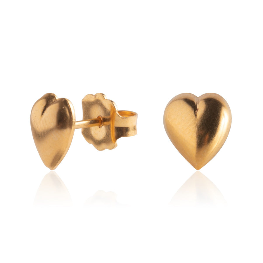 Gold Puff Heart Stud Earrings