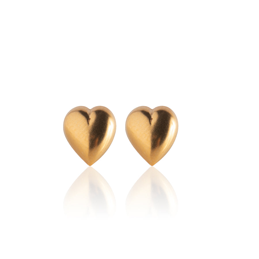 Gold Puff Heart Stud Earrings