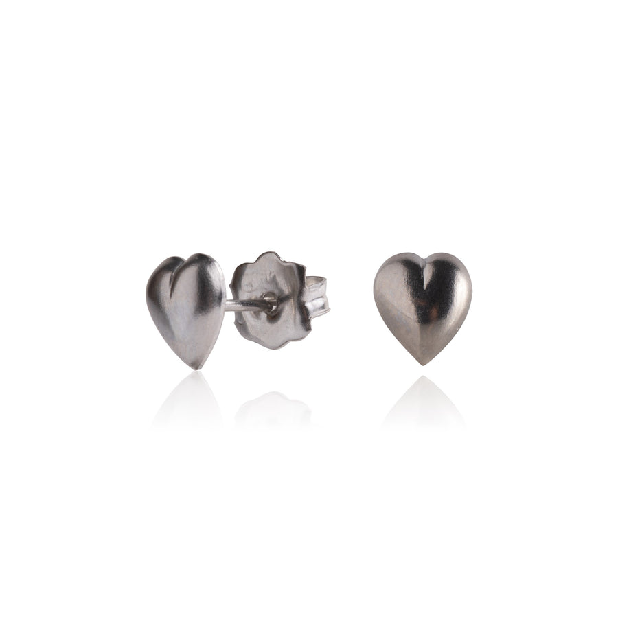 Silver Puff Heart Stud Earrings