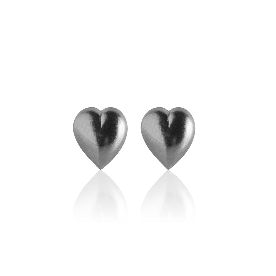 Silver Puff Heart Stud Earrings
