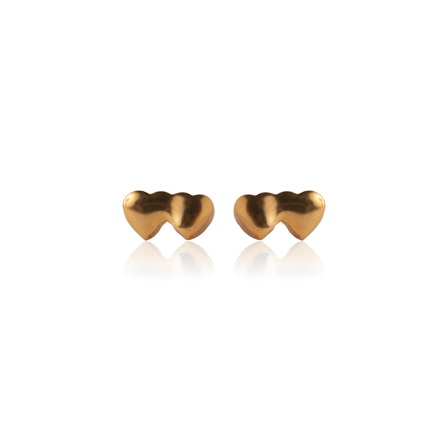 Tiny Gold Double Heart Stud Earrings