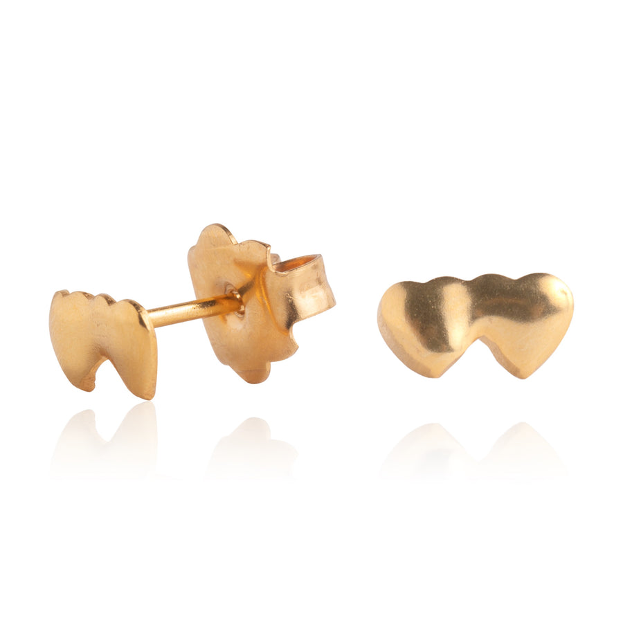 Tiny Gold Double Heart Stud Earrings