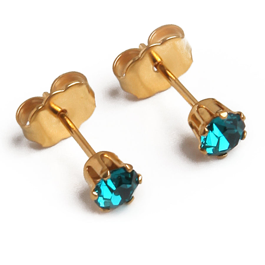 Wholesale | 4mm Cubic Zirconia Birthstone Earrings in Gold | December