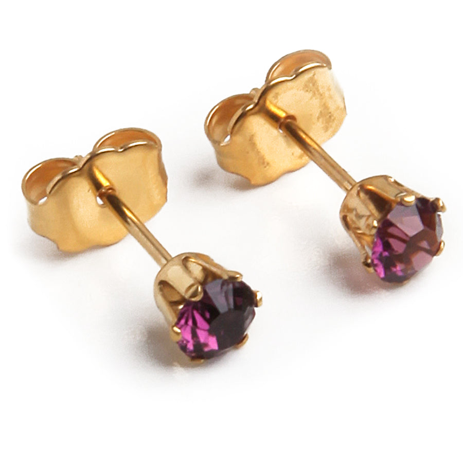 4mm Cubic Zirconia Birthstone Earrings in Gold - February