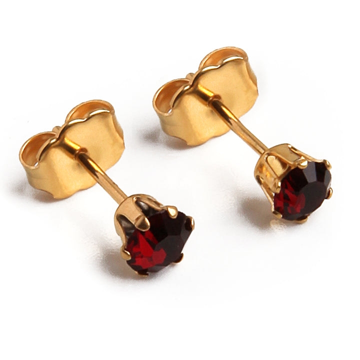 4mm Cubic Zirconia Birthstone Earrings in Gold - January