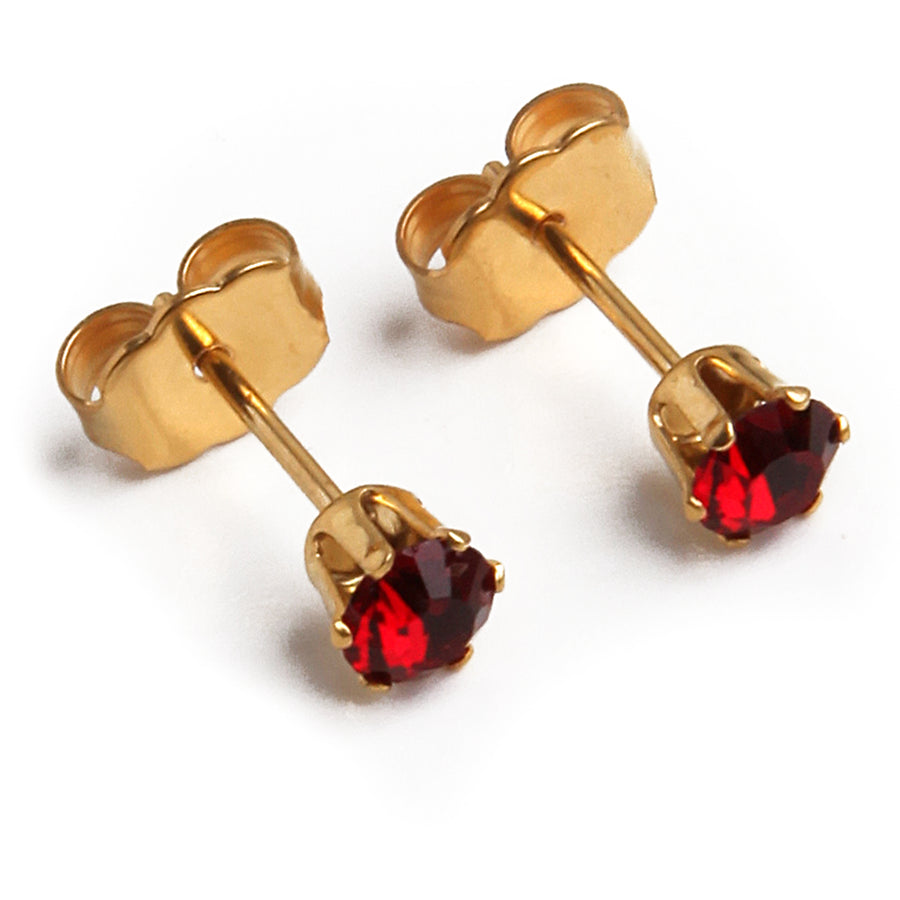 Wholesale | 4mm Cubic Zirconia Birthstone Earrings in Gold | July