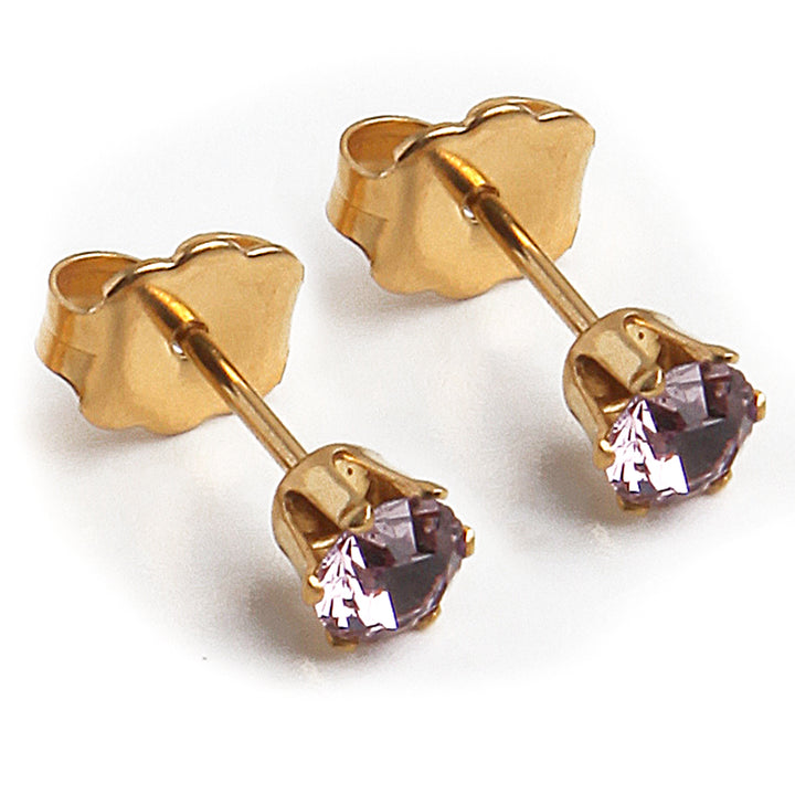 4mm Cubic Zirconia Birthstone Earrings in Gold - June