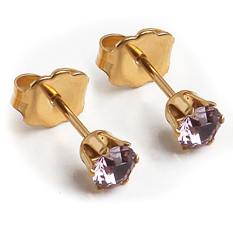 4mm Cubic Zirconia Birthstone Earrings in Gold - June