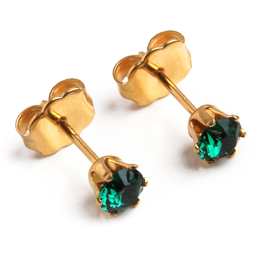 Cubic Zirconia Birthstone Earrings 2 Pairs in Gold - May