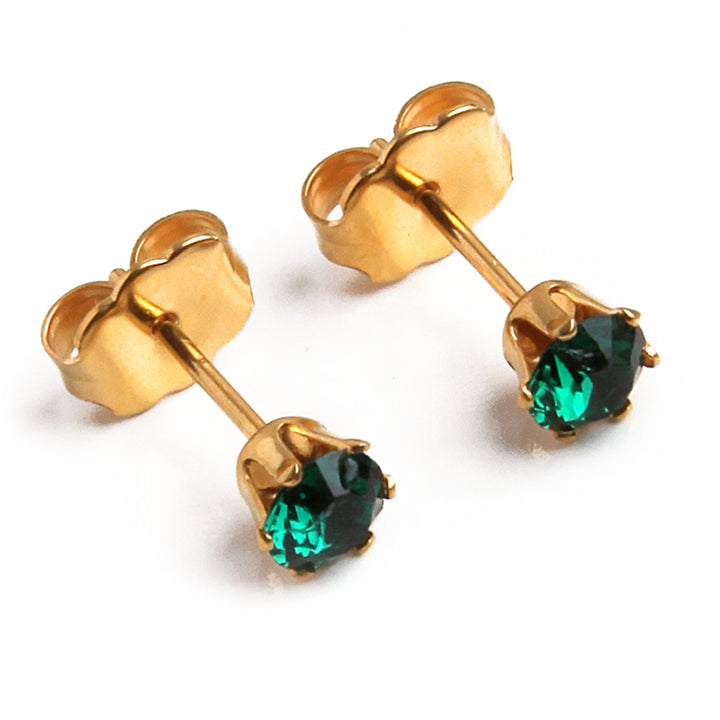 4mm Cubic Zirconia Birthstone Earrings in Gold - May