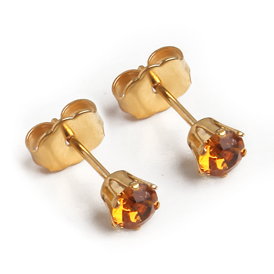 Wholesale | 4mm Cubic Zirconia Birthstone Earrings in Gold | November