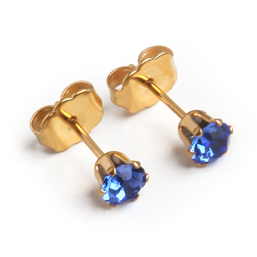Wholesale | 4mm Cubic Zirconia Birthstone Earrings in Gold | September