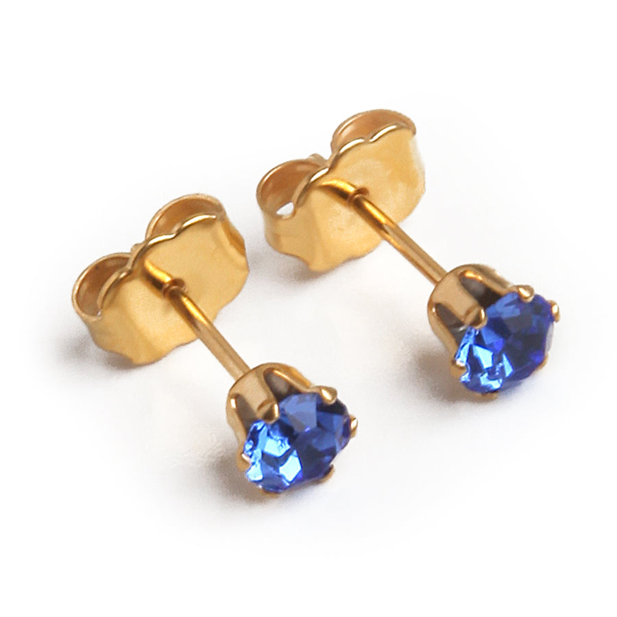 4mm Cubic Zirconia Birthstone Earrings in Gold - September