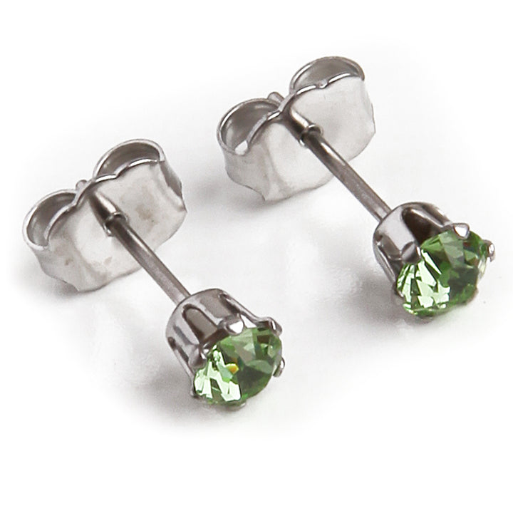 4mm Cubic Zirconia Birthstone Earrings in Silver - August