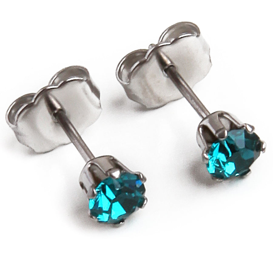 4mm Cubic Zirconia Birthstone Earrings in Silver - December