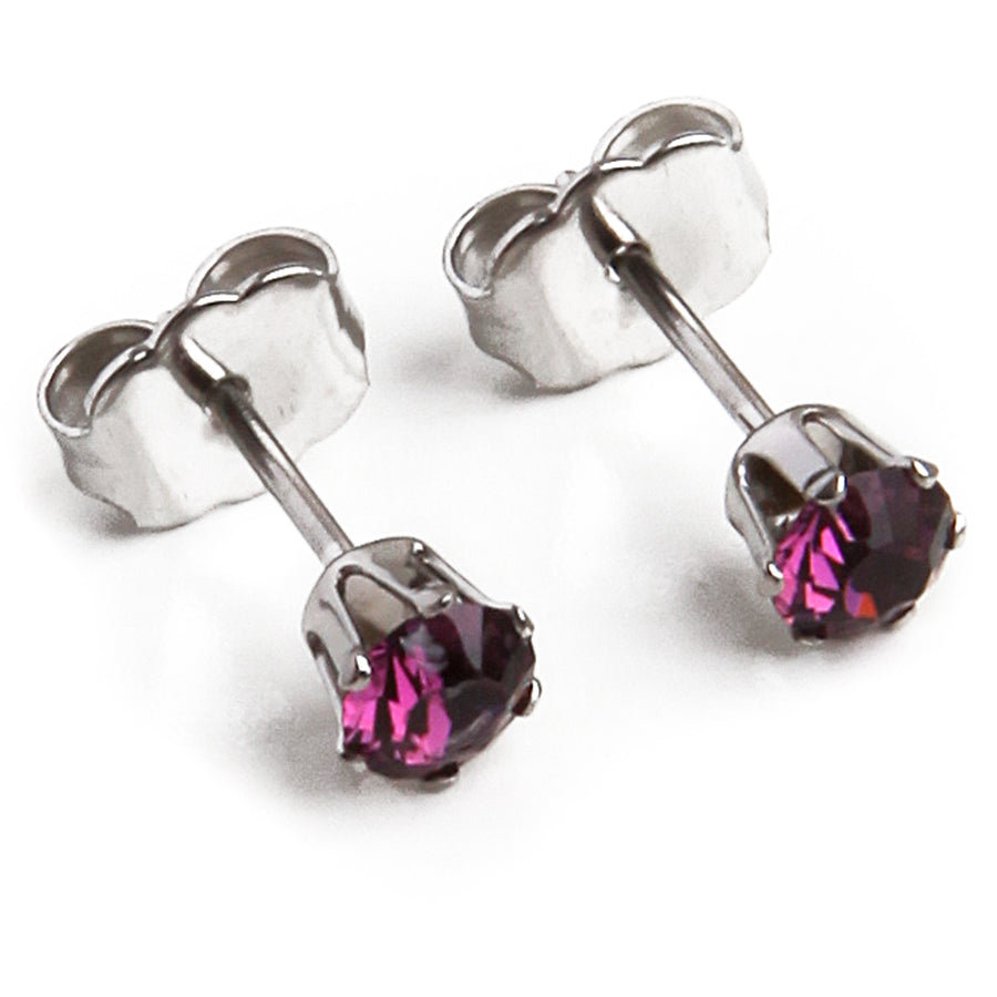 4mm Cubic Zirconia Birthstone Earrings in Silver - February