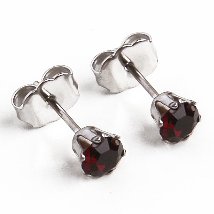 4mm Cubic Zirconia Birthstone Earrings in Silver - January