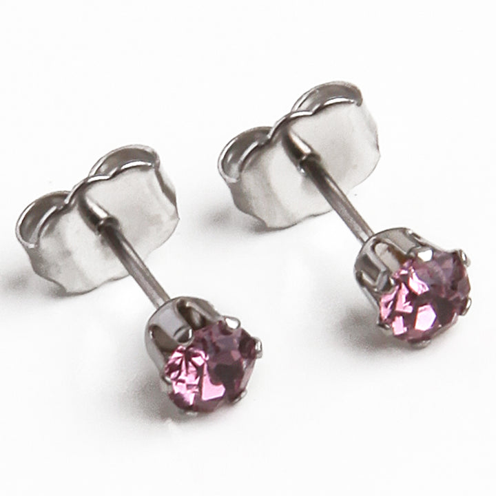 4mm Cubic Zirconia Birthstone Earrings in Silver - June