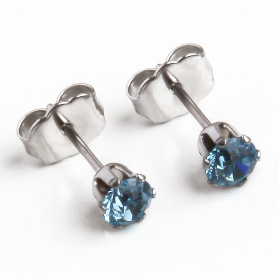 4mm Cubic Zirconia Birthstone Earrings in Silver - March