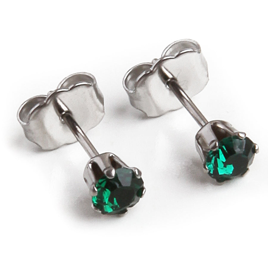 Wholesale | 4mm Cubic Zirconia Birthstone Earrings in Silver | May