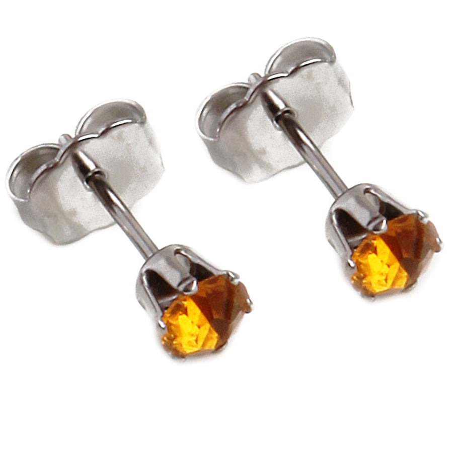 4mm Cubic Zirconia Birthstone Earrings in Silver - November