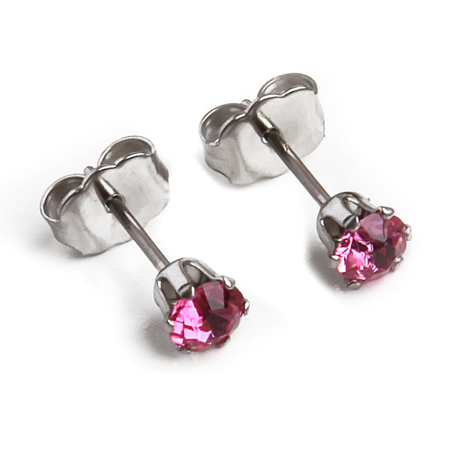 4mm Cubic Zirconia Birthstone Earrings in Silver - October
