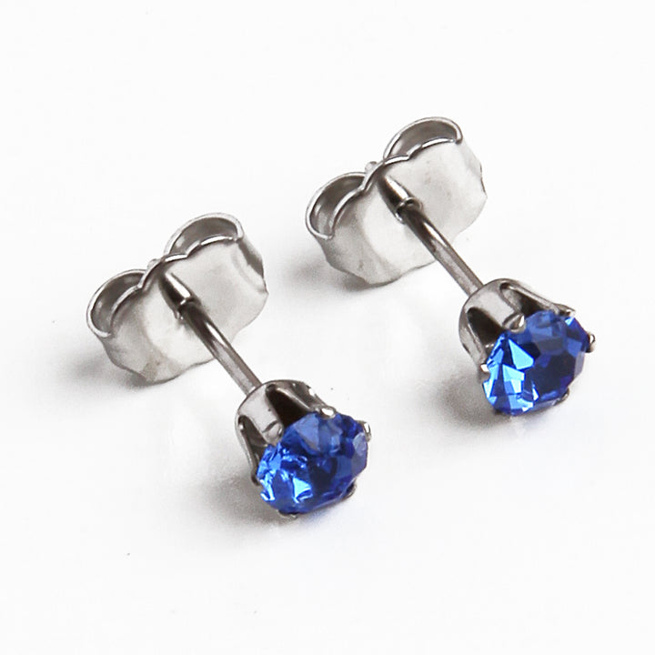 4mm Cubic Zirconia Birthstone Earrings in Silver - September