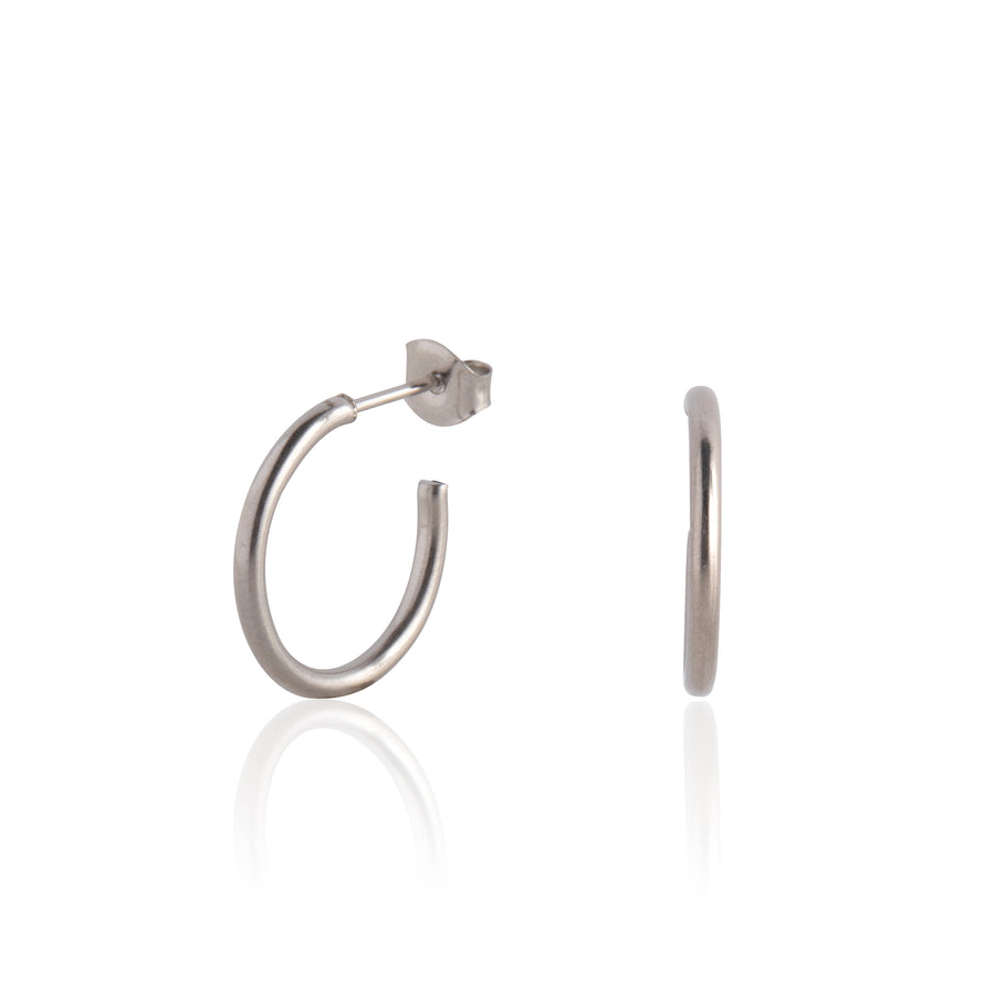 Silver 14mm Thin Hoop Earrings