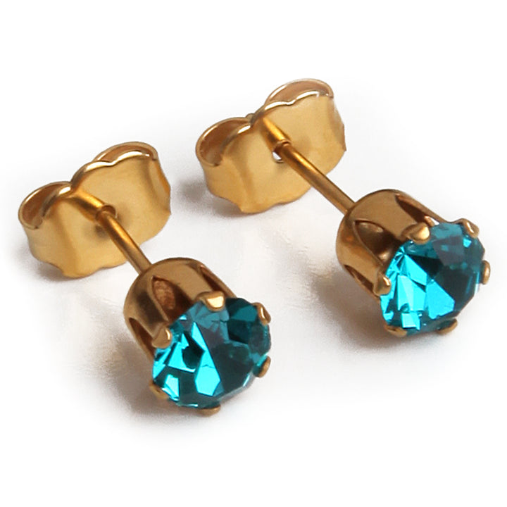 5mm Cubic Zirconia Birthstone Earrings in Gold - December