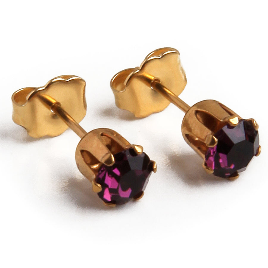 5mm Cubic Zirconia Birthstone Earrings in Gold - February
