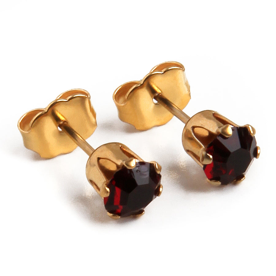 5mm Cubic Zirconia Birthstone Earrings in Gold - January