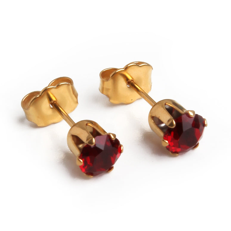 Wholesale | 5mm Cubic Zirconia Birthstone Earrings in Gold | July