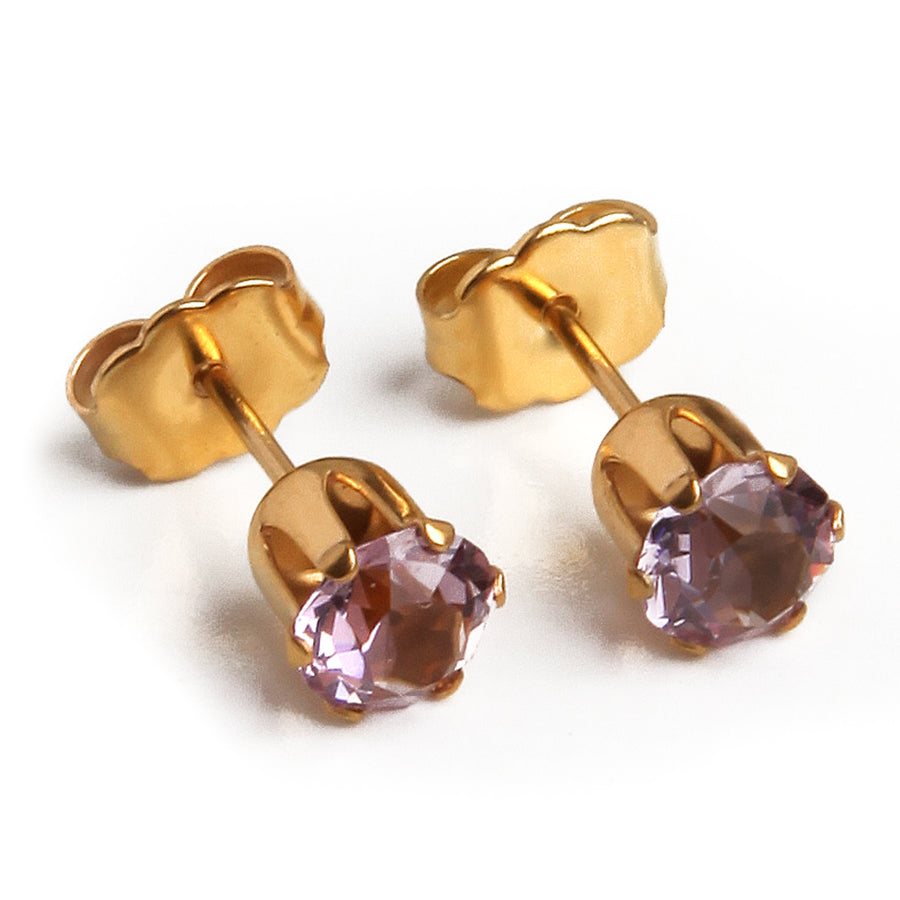 5mm Cubic Zirconia Birthstone Earrings in Gold - June