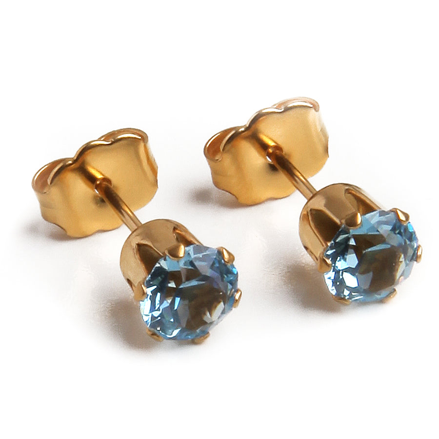 Wholesale | 5mm Cubic Zirconia Birthstone Earrings in Gold | March