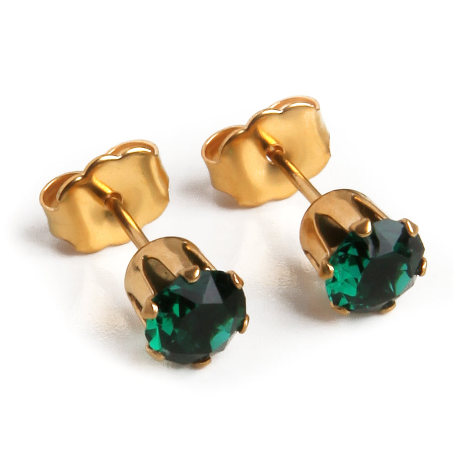 5mm Cubic Zirconia Birthstone Earrings in Gold - May