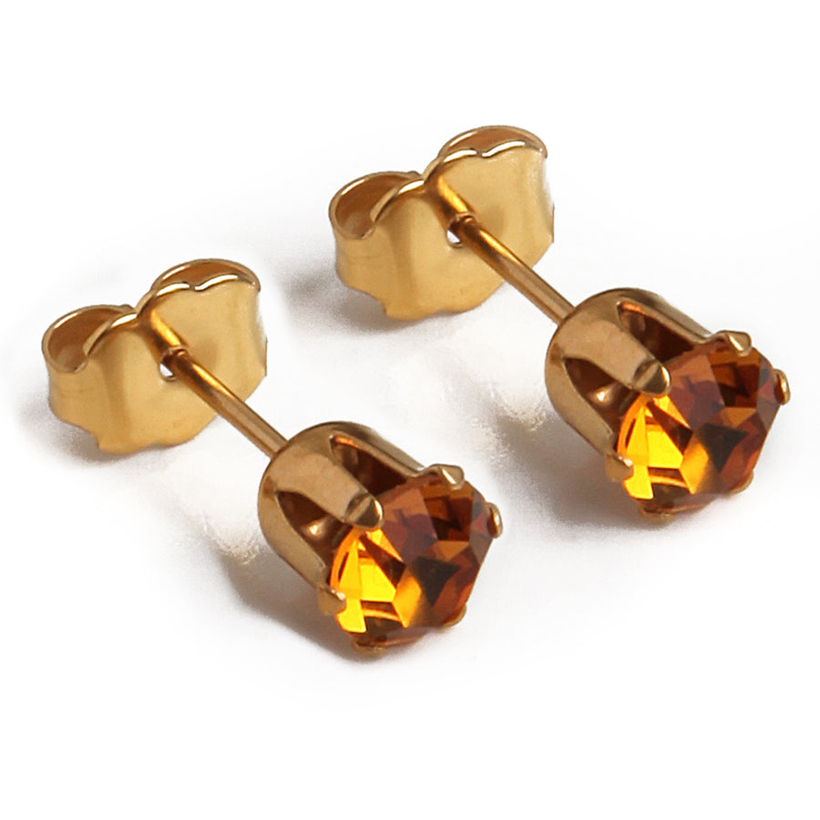 5mm Cubic Zirconia Birthstone Earrings in Gold - November