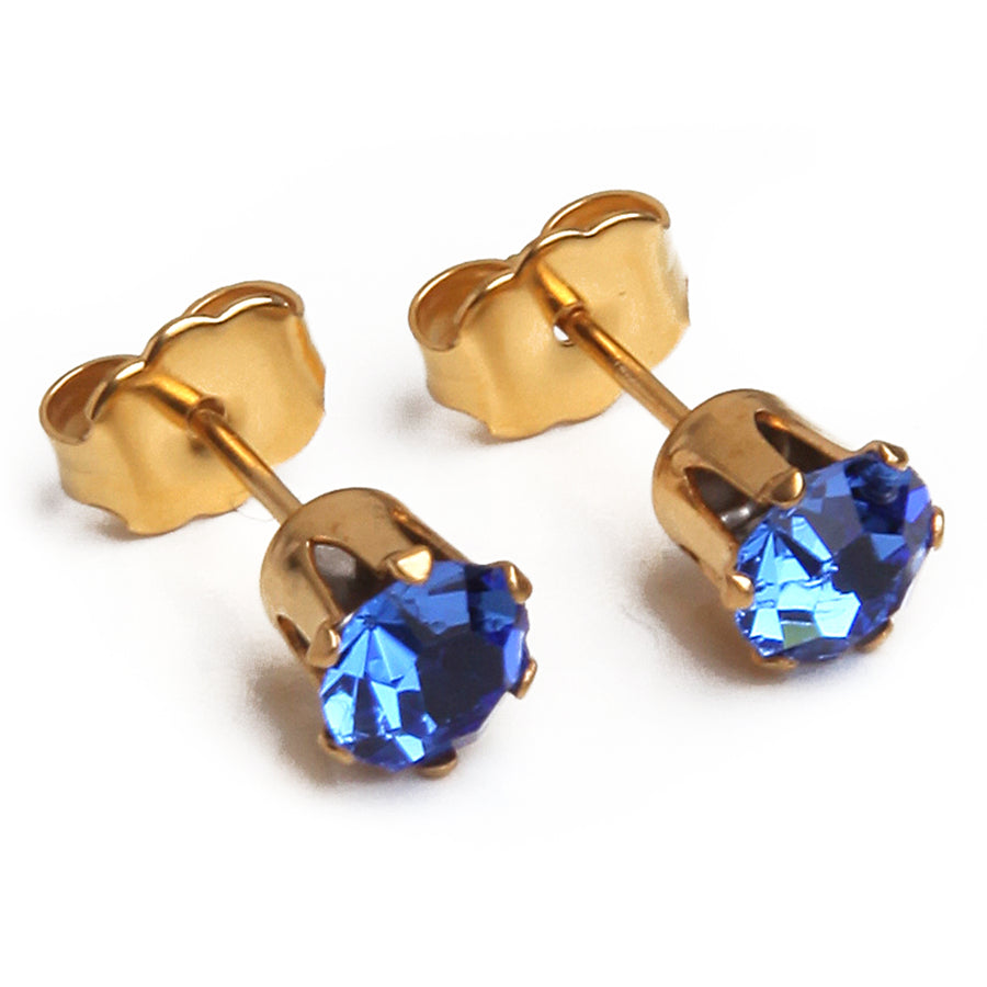 5mm Cubic Zirconia Birthstone Earrings in Gold - September