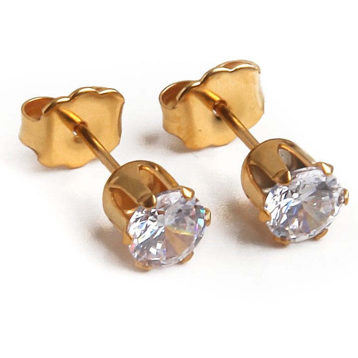 5mm Clear Cubic Zirconia Earrings in Gold