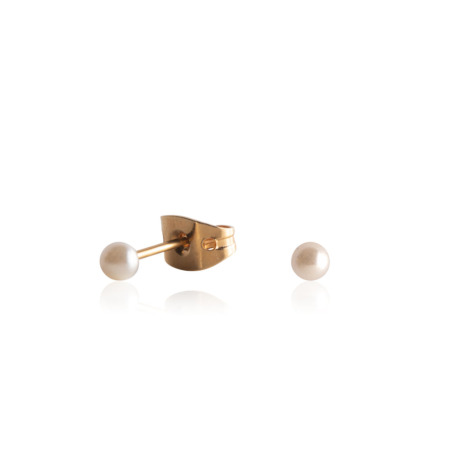 3mm Small Faux Pearl Earrings with Gold Posts