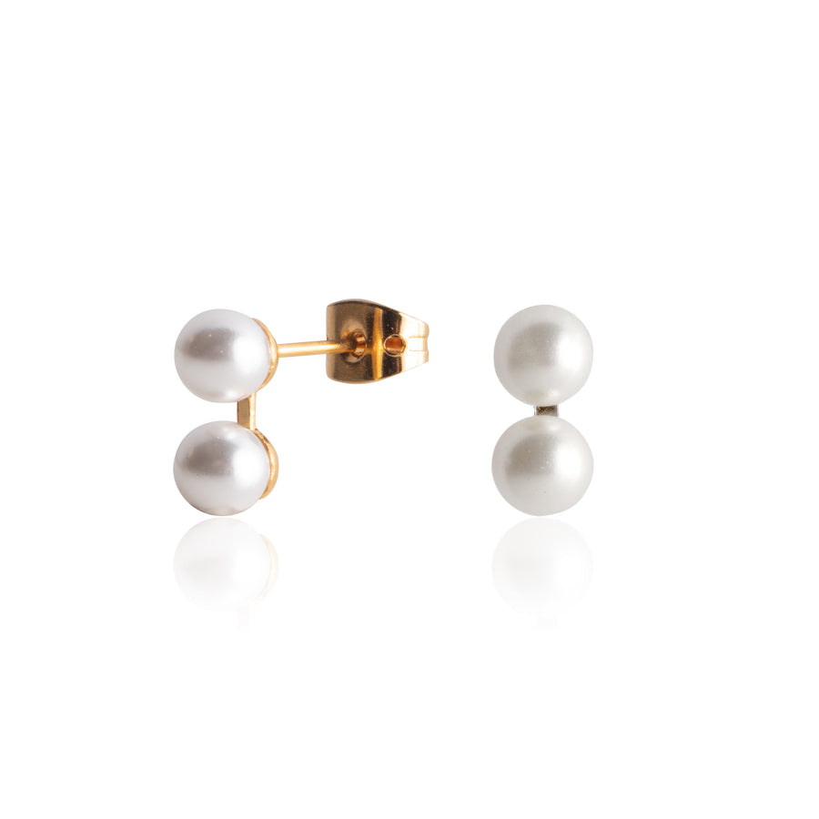 6mm Large Double Faux Pearl Earrings with Gold Posts
