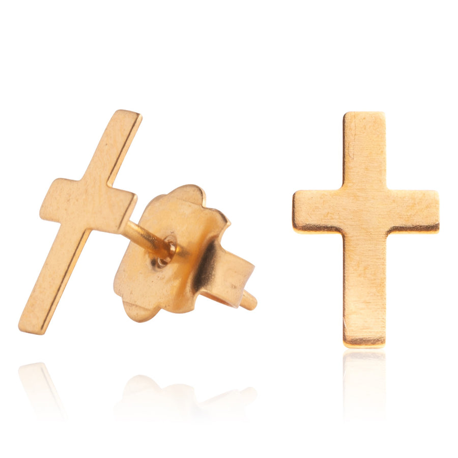 Gold Cross Stud Earrings