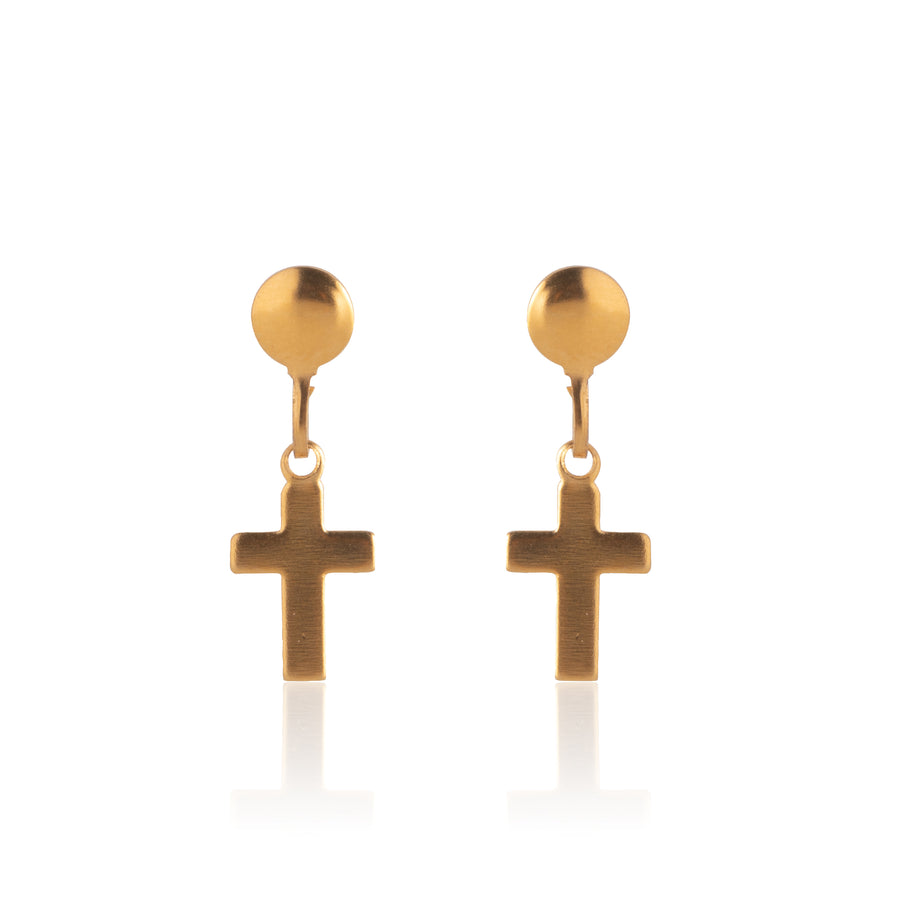 Gold Cross Drop Earrings