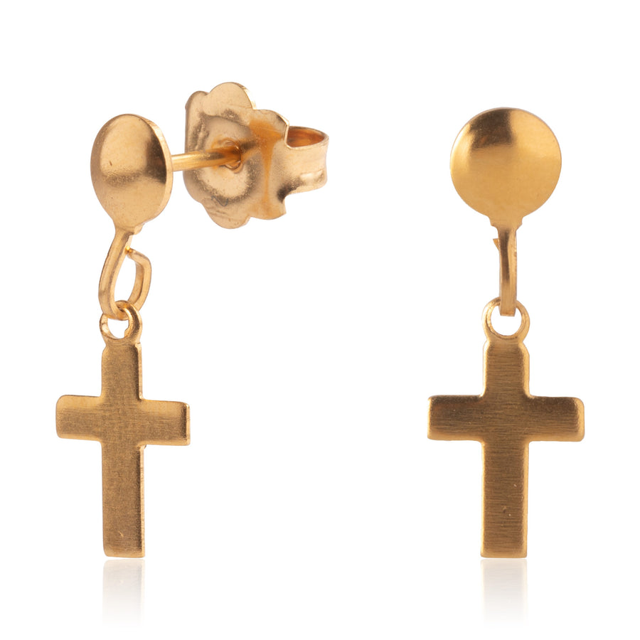 Gold Cross Drop Earrings