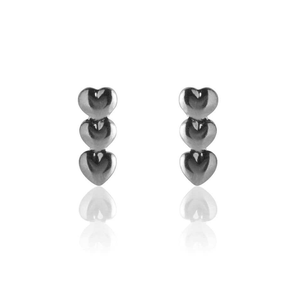 Silver Triple Heart Stud Earrings