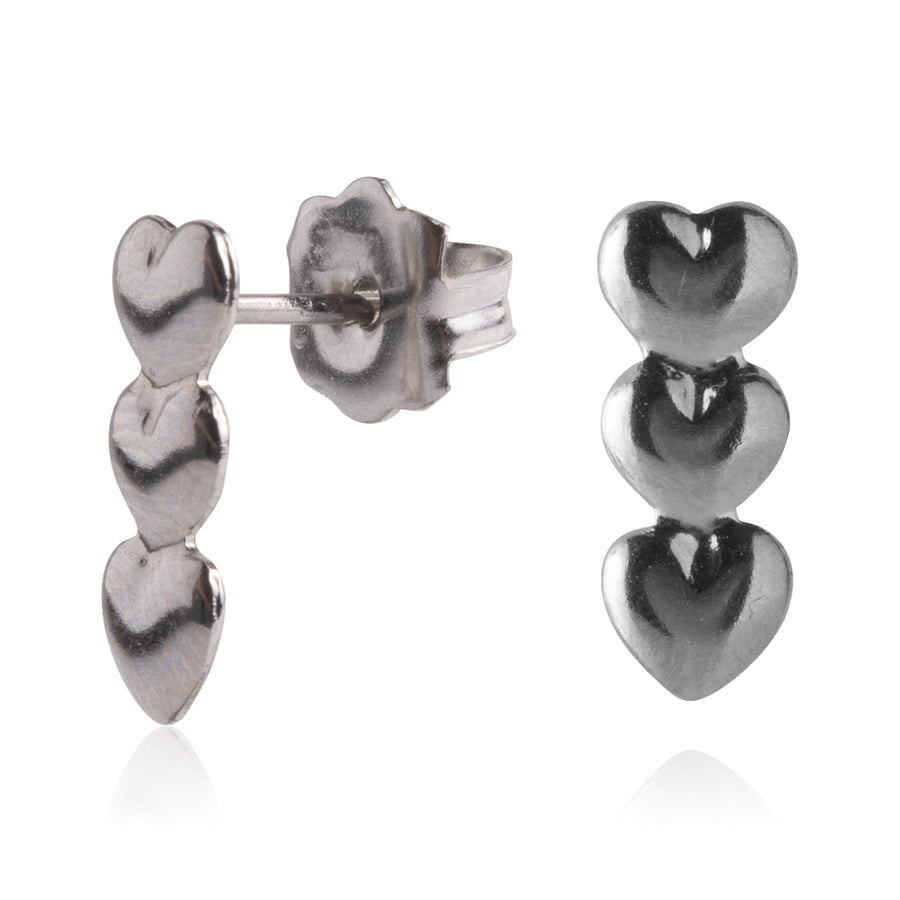 Silver Triple Heart Stud Earrings
