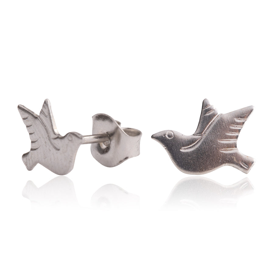 Silver Dove Stud Earrings