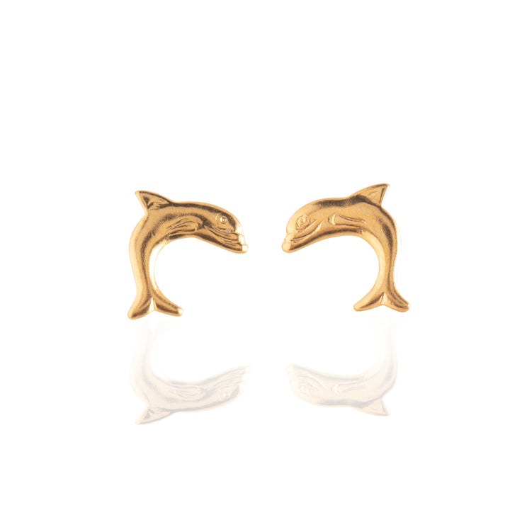 Gold Dolphin Stud Earrings