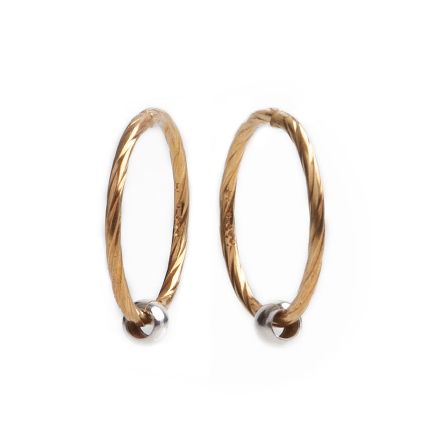 Wholesale | Gold 14mm Twist Sleeper Hinged Hoops with 3mm Beads