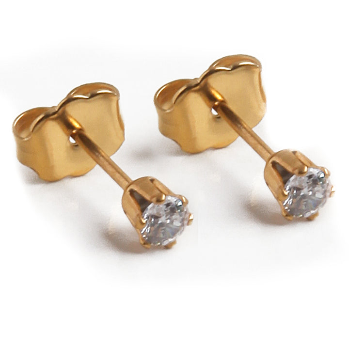 3mm Clear Cubic Zirconia Earrings in Gold