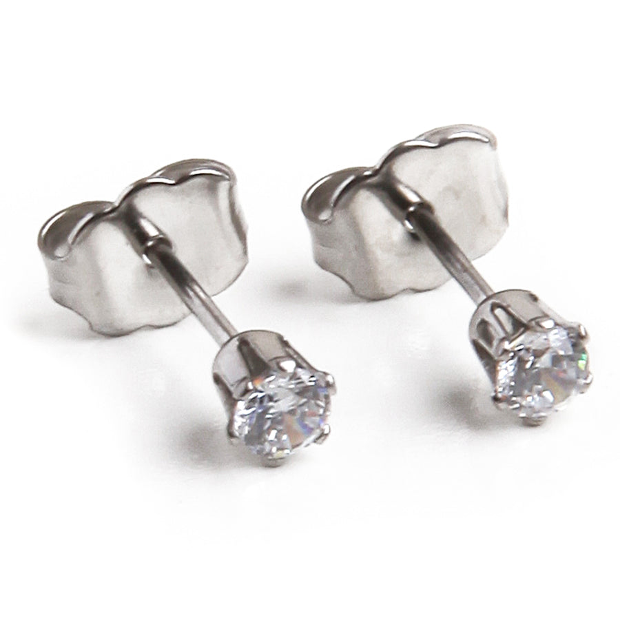 3mm Clear Cubic Zirconia Earrings in Silver